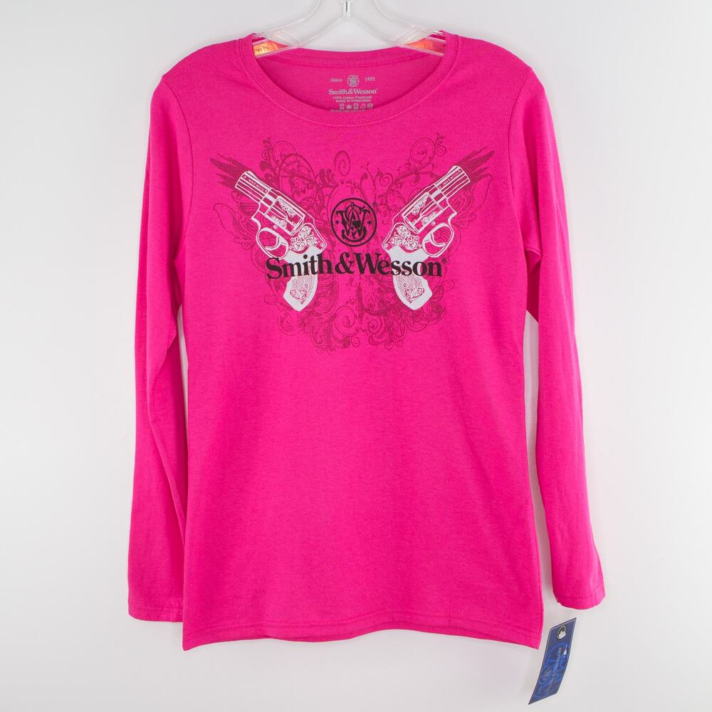 New SMITH & WESSON Women's XL T-shirt Angel Wings Pink Revolvers Top Tee Shirt